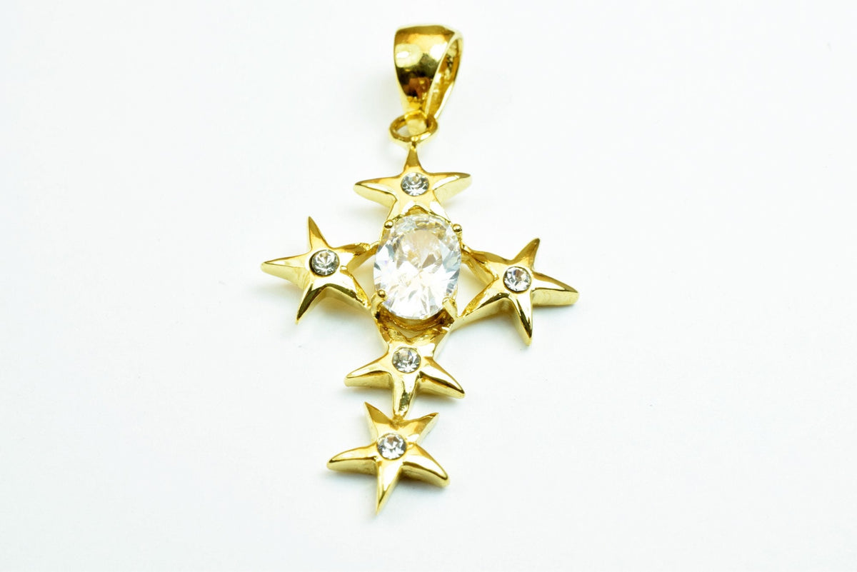 18K Gold Filled Cross Pendant With CZ Cubic Zirconia Stone Size 33x22mm Hand Made For Rosary, Christian Religious Charm Fo...