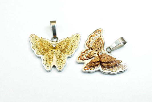 18K Gold Filled Butterfly Stainless Steel Pendant Or Rose Gold Filled With Rhinestone CZ Cubic Zirconia Size 28x36mm For J...