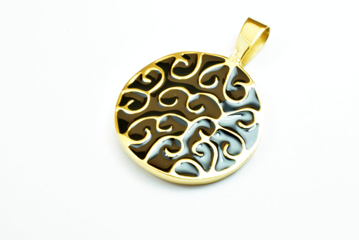 Black Irish Celtic Pendant: 18K Gold Filled Look, Rhodium Plated Charm | Durable Finish, 36x26mm Size, Mixed Metal Jewelry