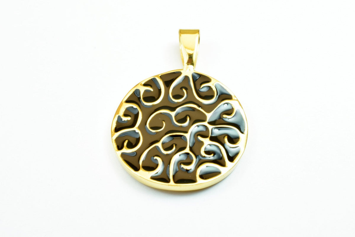 Black Irish Celtic Pendant: 18K Gold Filled Look, Rhodium Plated Charm | Durable Finish, 36x26mm Size, Mixed Metal Jewelry