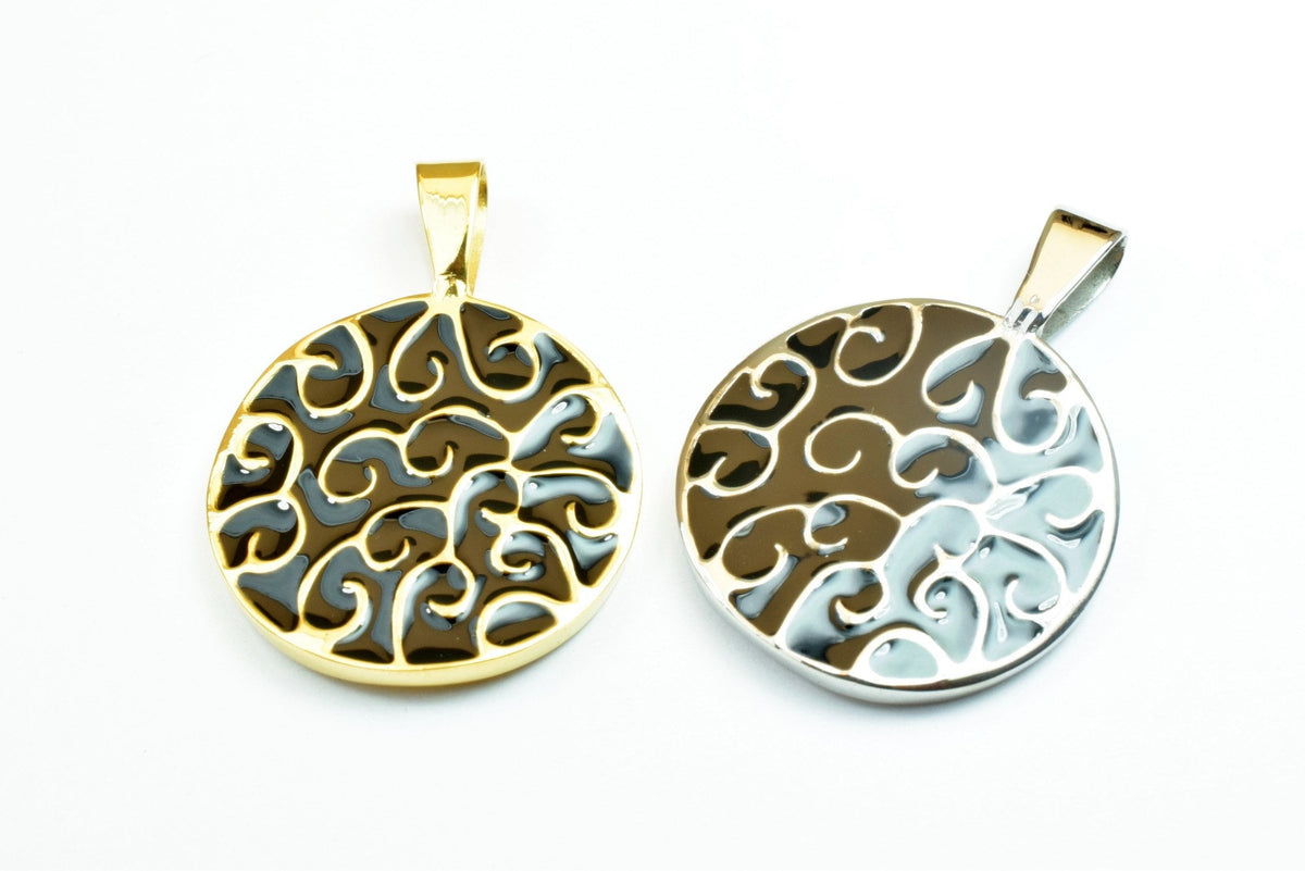 Black Irish Celtic Pendant: 18K Gold Filled Look, Rhodium Plated Charm | Durable Finish, 36x26mm Size, Mixed Metal Jewelry