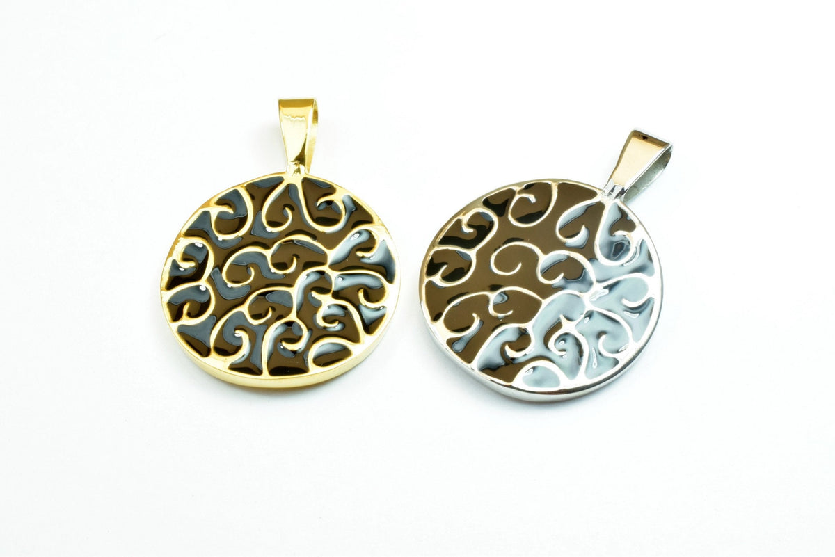 Black Irish Celtic Pendant: 18K Gold Filled Look, Rhodium Plated Charm | Durable Finish, 36x26mm Size, Mixed Metal Jewelry