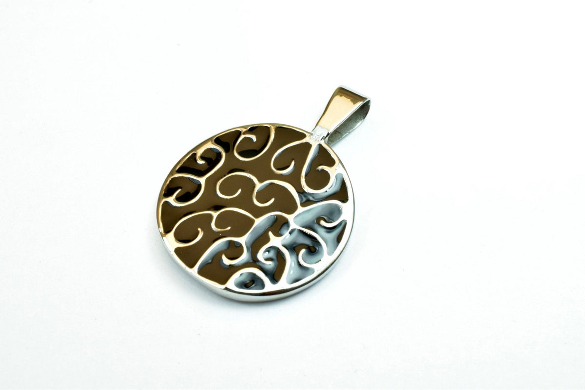Black Irish Celtic Pendant: 18K Gold Filled Look, Rhodium Plated Charm | Durable Finish, 36x26mm Size, Mixed Metal Jewelry