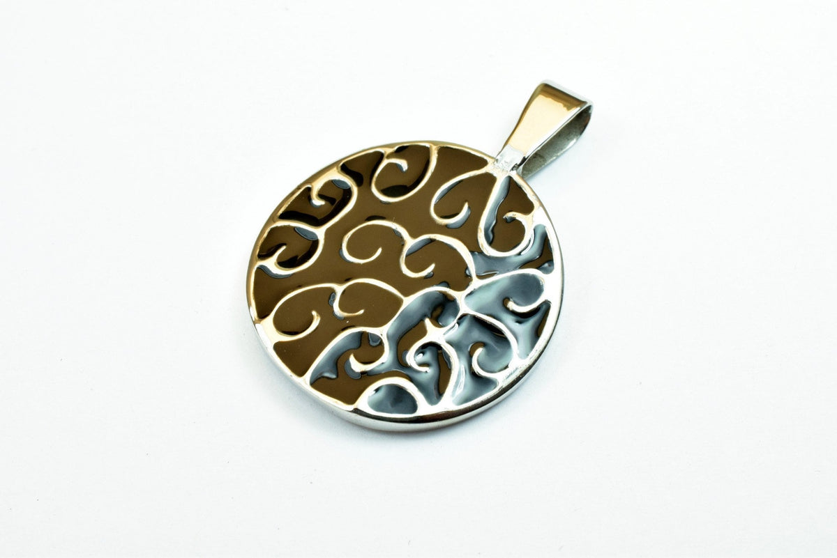 Black Irish Celtic Pendant: 18K Gold Filled Look, Rhodium Plated Charm | Durable Finish, 36x26mm Size, Mixed Metal Jewelry