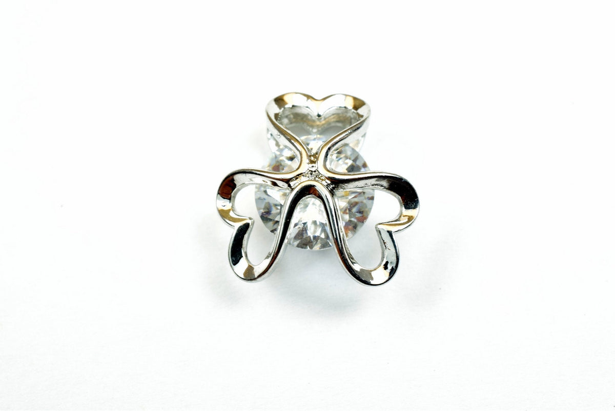 Heart Flower Charm Pendant: White Gold Filled Rhodium Plated Jewelry Accent (15mm, CZ Cubic Zirconia, Tarnish Resistant)