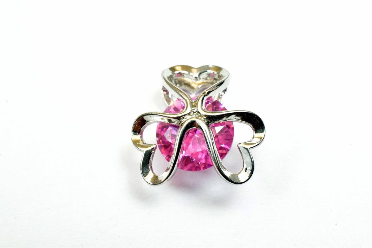 Heart Flower Charm Pendant: White Gold Filled Rhodium Plated Jewelry Accent (15mm, CZ Cubic Zirconia, Tarnish Resistant)
