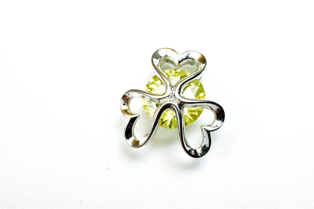 Heart Flower Charm Pendant: White Gold Filled Rhodium Plated Jewelry Accent (15mm, CZ Cubic Zirconia, Tarnish Resistant)