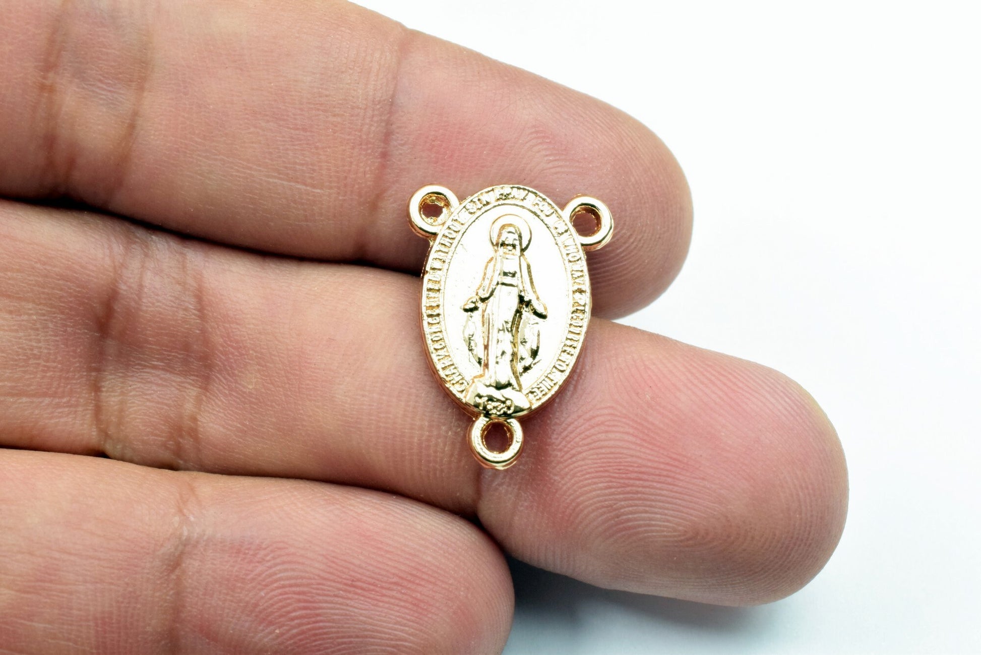 Virgin Mother Mary Rosary Connector: 18K Tarnish Resistant Gold, Durable Religious Medal | Base, Tarnish Resistant | 20x14.5mm