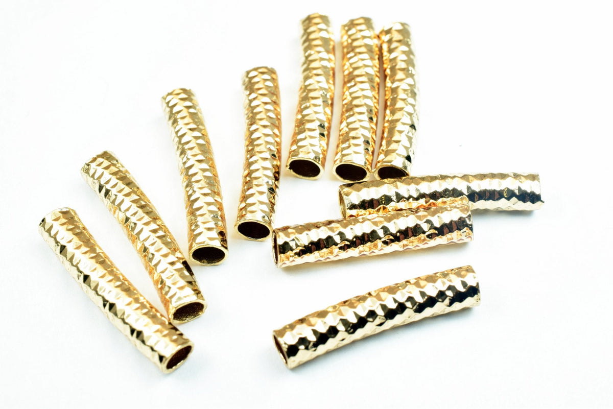18K Gold Filled Alternative Diamond Cut Curve Tube: EP 4x20mm Connector, Tarnish-Resistant Finish | Base, Jewelry Craft Findings