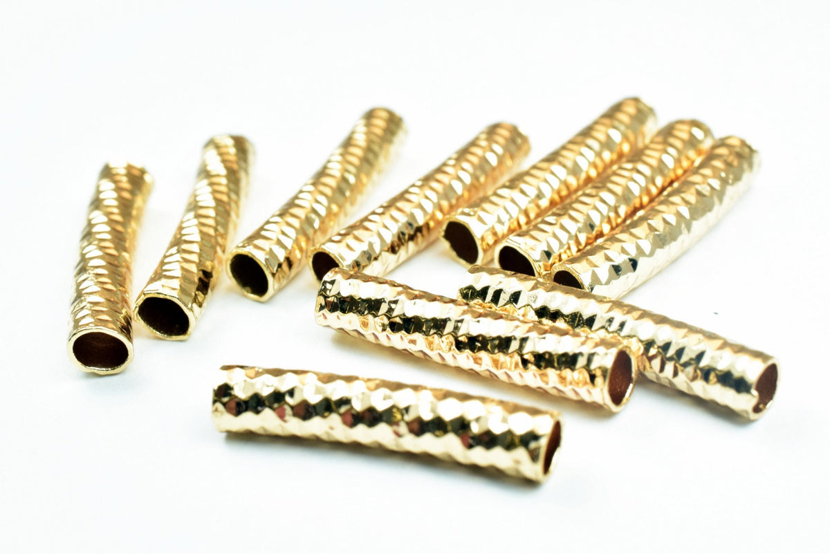 18K Gold Filled Alternative Diamond Cut Curve Tube: EP 4x20mm Connector, Tarnish-Resistant Finish | Base, Jewelry Craft Findings