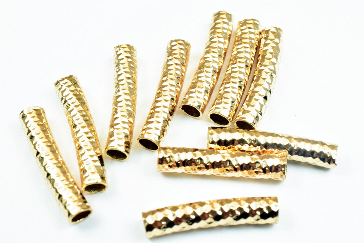 18K Gold Filled Alternative Diamond Cut Curve Tube: EP 4x20mm Connector, Tarnish-Resistant Finish | Base, Jewelry Craft Findings