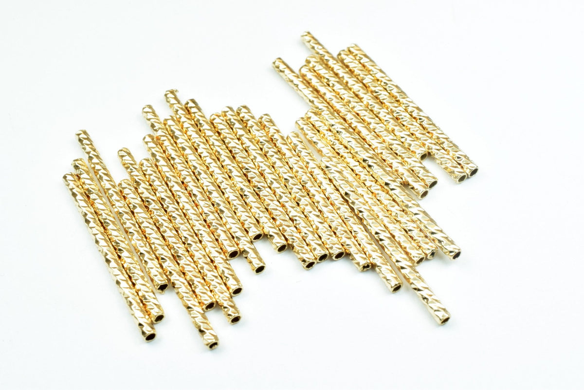 18K Gold Filled Alternative Tube Findings: Straight Diamond Cut Tubes, Base (2x25mm & 2x30mm, Jewelry Making Parts)