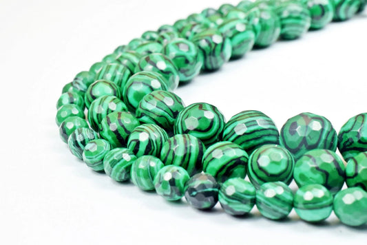 malachite faceted round gemstone beads size 6 mm 8 mm 10 mm natural stone healing loose beads birthstone gemstone for jewe...