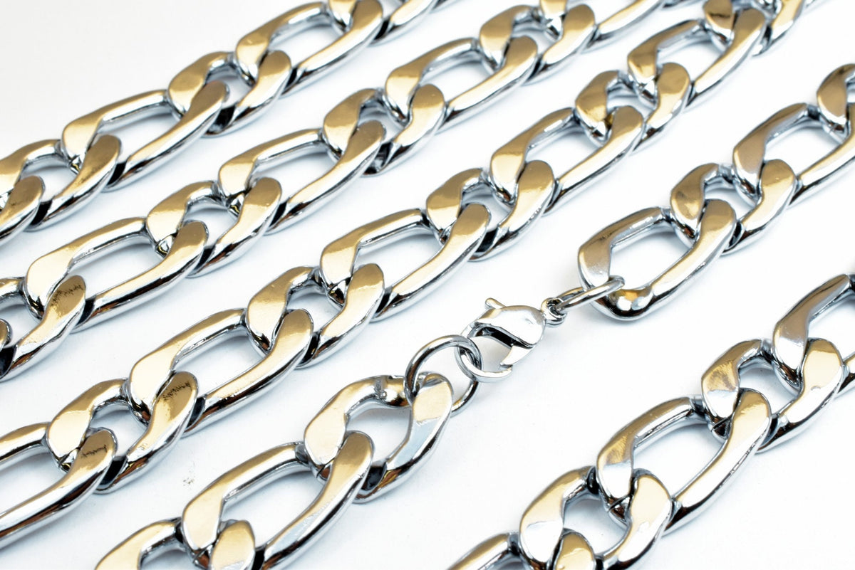 Cuban Rhodium Filled White Gold Filled Chain 23" Inch, Size 12x4mm CS17 For Jewelry Making jewelry making supplies - detai...