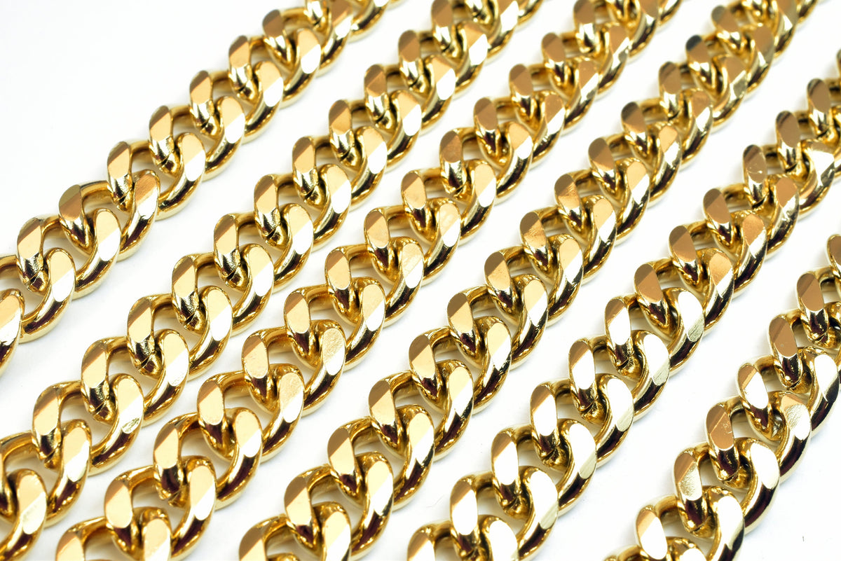 Gold Filled Cuban Chain 18KT Gold Filled Size 23 1/2" Long, 9mm Width, 4mm Thickness, Gold Filled Finding Chain For Jewelr...
