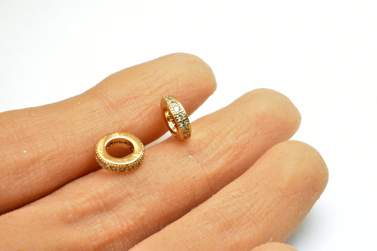 18k 8.5mm Roundel Gold Filled Micro Pave Beads with Clear CZ Cubic Zirconia  GFM09G A jewelry making supplies