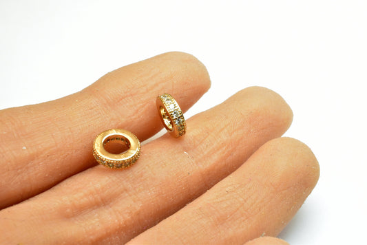 18k 8.5mm Roundel Gold Filled Micro Pave Beads with Clear CZ Cubic Zirconia  GFM09G A jewelry making supplies
