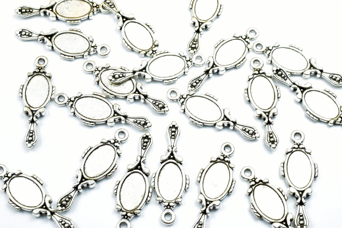 18PCs Hand Mirror Charm Antique Tibetan Silver Tone Double Face Charm Size 27x10mm 1.5mm JumpRing Fashion Finding Pendant...
