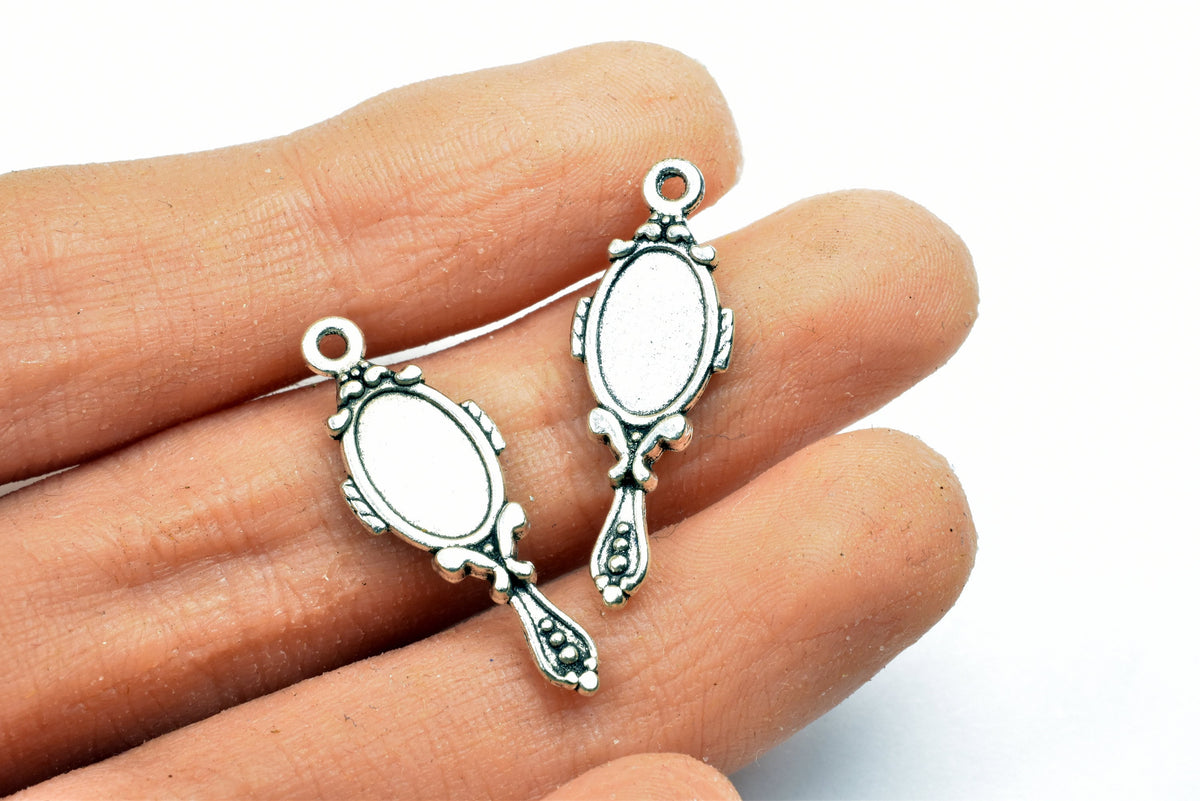 18PCs Hand Mirror Charm Antique Tibetan Silver Tone Double Face Charm Size 27x10mm 1.5mm JumpRing Fashion Finding Pendant...