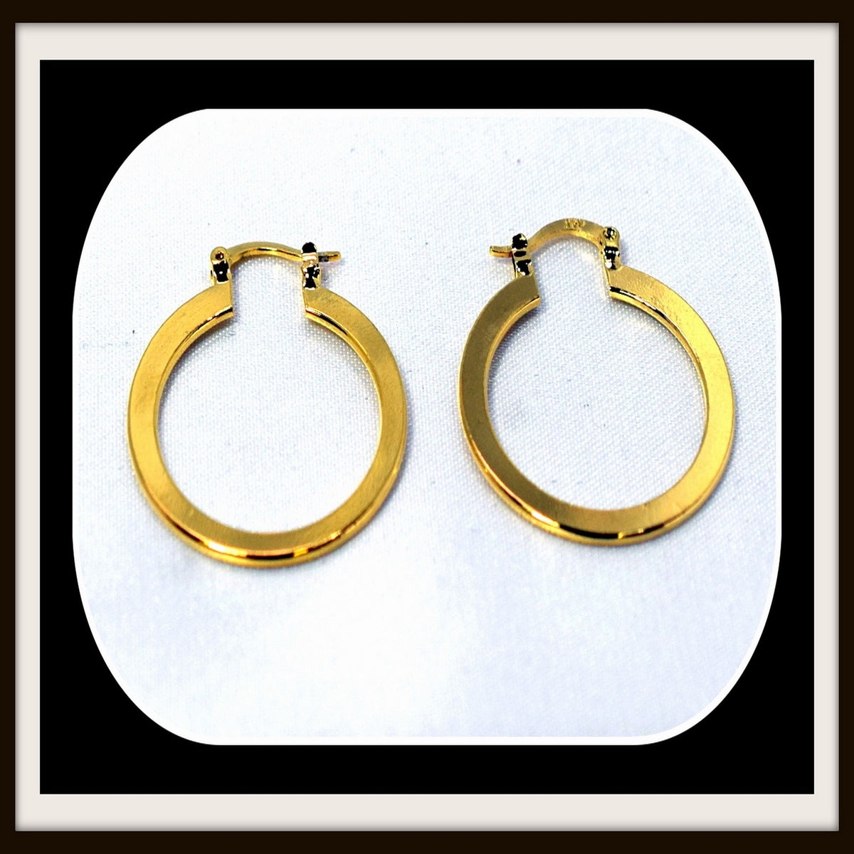 Flat Plain Hoop Earring Gold Filled EP 18Kt , Jewelry Making 30mm Round , 1mm thickness Hugging Earring , 3mm width Good f...