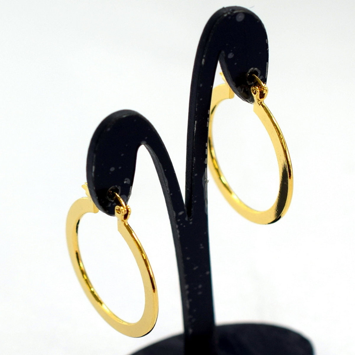 Flat Plain Hoop Earring Gold Filled EP 18Kt , Jewelry Making 30mm Round , 1mm thickness Hugging Earring , 3mm width Good f...