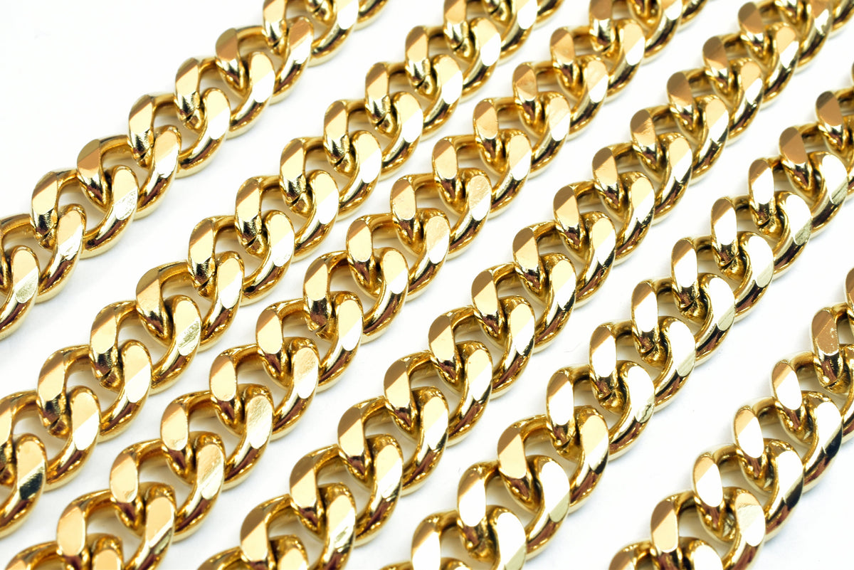 Gold Filled Cuban Chain 18KT Gold Filled Size 23 1/2" Long, 9mm Width, 4mm Thickness, Gold Filled Finding Chain For Jewelr...