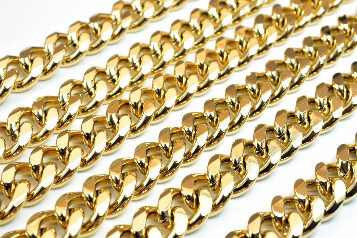 Gold Filled Cuban Chain 18KT Gold Filled Size 23 1/2" Long, 9mm Width, 4mm Thickness, Gold Filled Finding Chain For Jewelr...