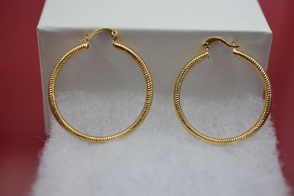 Diamond Cut Hoop Earring Gold Filled EP 18Kt , Jewelry Making 40mm Round , 3mm thickness Hugging Earring jewelry making su...