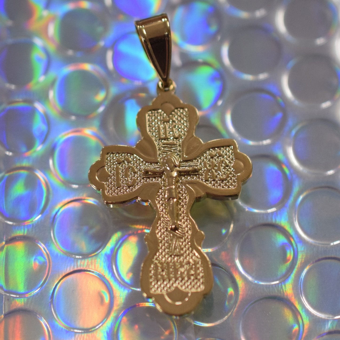 18Kt as as Gold Filled* tarnish resistant Religious Cross Pendant With Jesus For Rosary Baby Christening Baptism Gift  Jew...