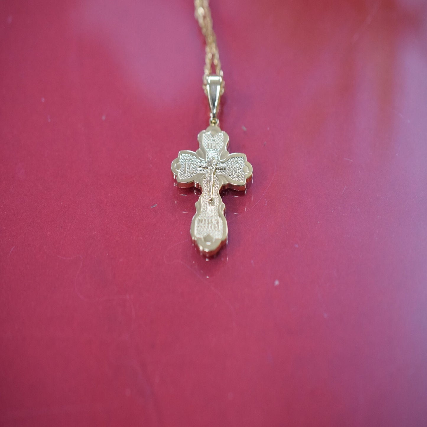 18Kt as as Gold Filled* tarnish resistant Religious Cross Pendant With Jesus For Rosary Baby Christening Baptism Gift  Jew...