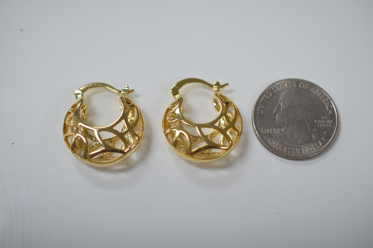 Filigree Bamboo Hoop Earring Gold Filled EP 18Kt , Jewelry Making 25mm Round , 8mm thickness Hugging Earring jewelry makin...