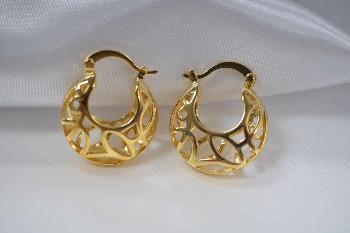 Filigree Bamboo Hoop Earring Gold Filled EP 18Kt , Jewelry Making 25mm Round , 8mm thickness Hugging Earring jewelry makin...