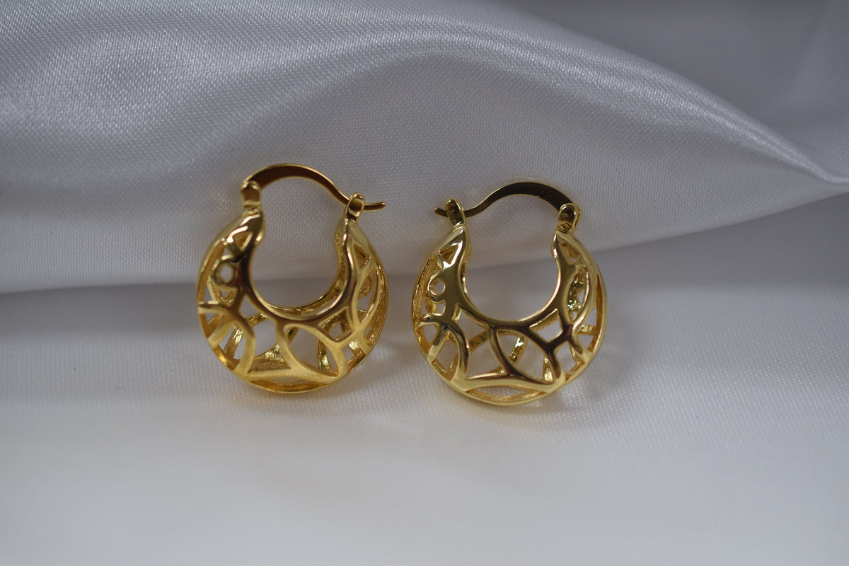 Filigree Bamboo Hoop Earring Gold Filled EP 18Kt , Jewelry Making 25mm Round , 8mm thickness Hugging Earring jewelry makin...