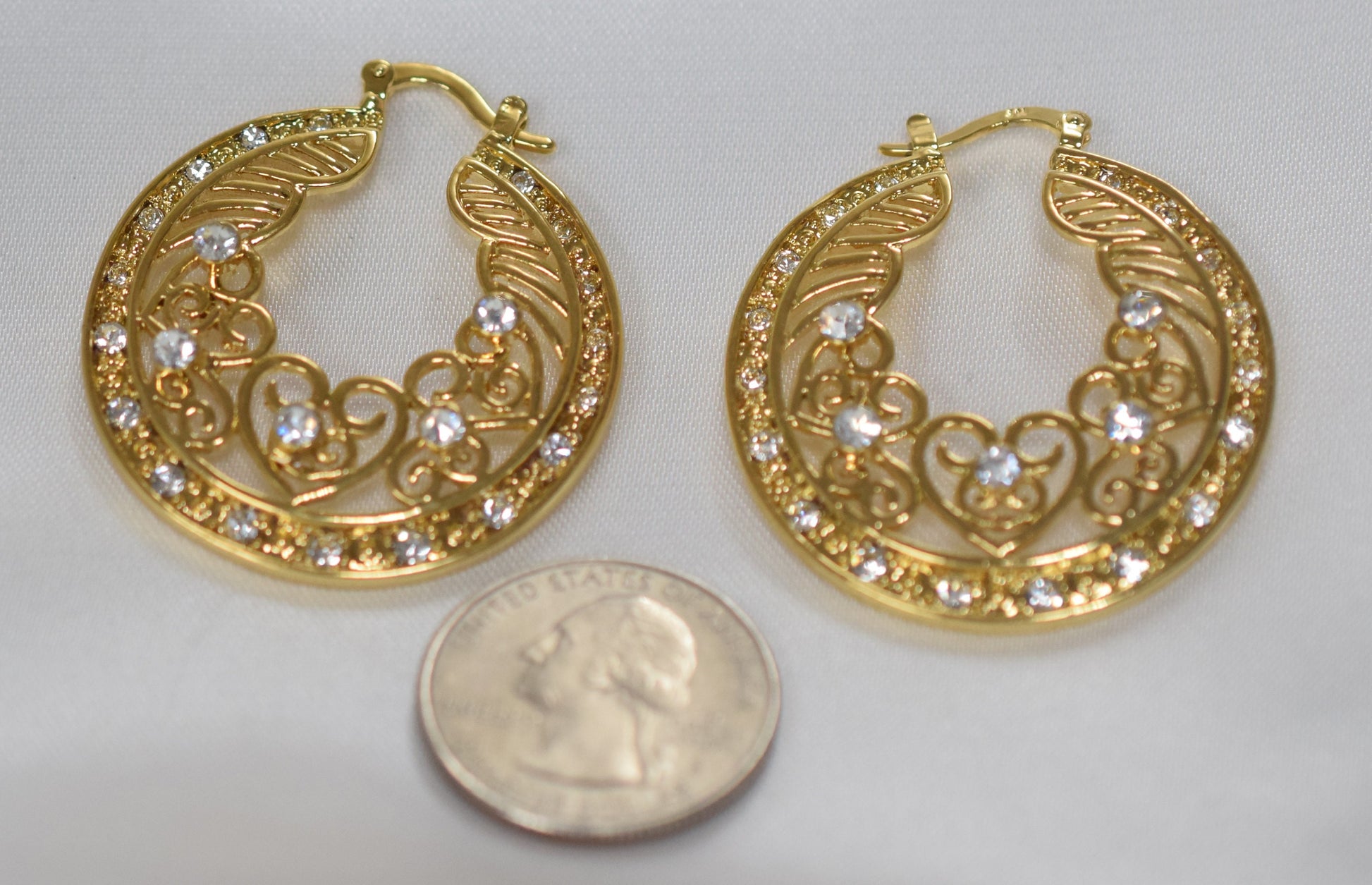Filigree Zircon Hoop Earring as Gold Filled* 18Kt , Jewelry Making 42mm Round , 3mm thickness Hugging Earring jewelry maki...
