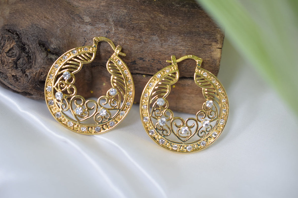 Filigree Zircon Hoop Earring as Gold Filled* 18Kt , Jewelry Making 42mm Round , 3mm thickness Hugging Earring jewelry maki...