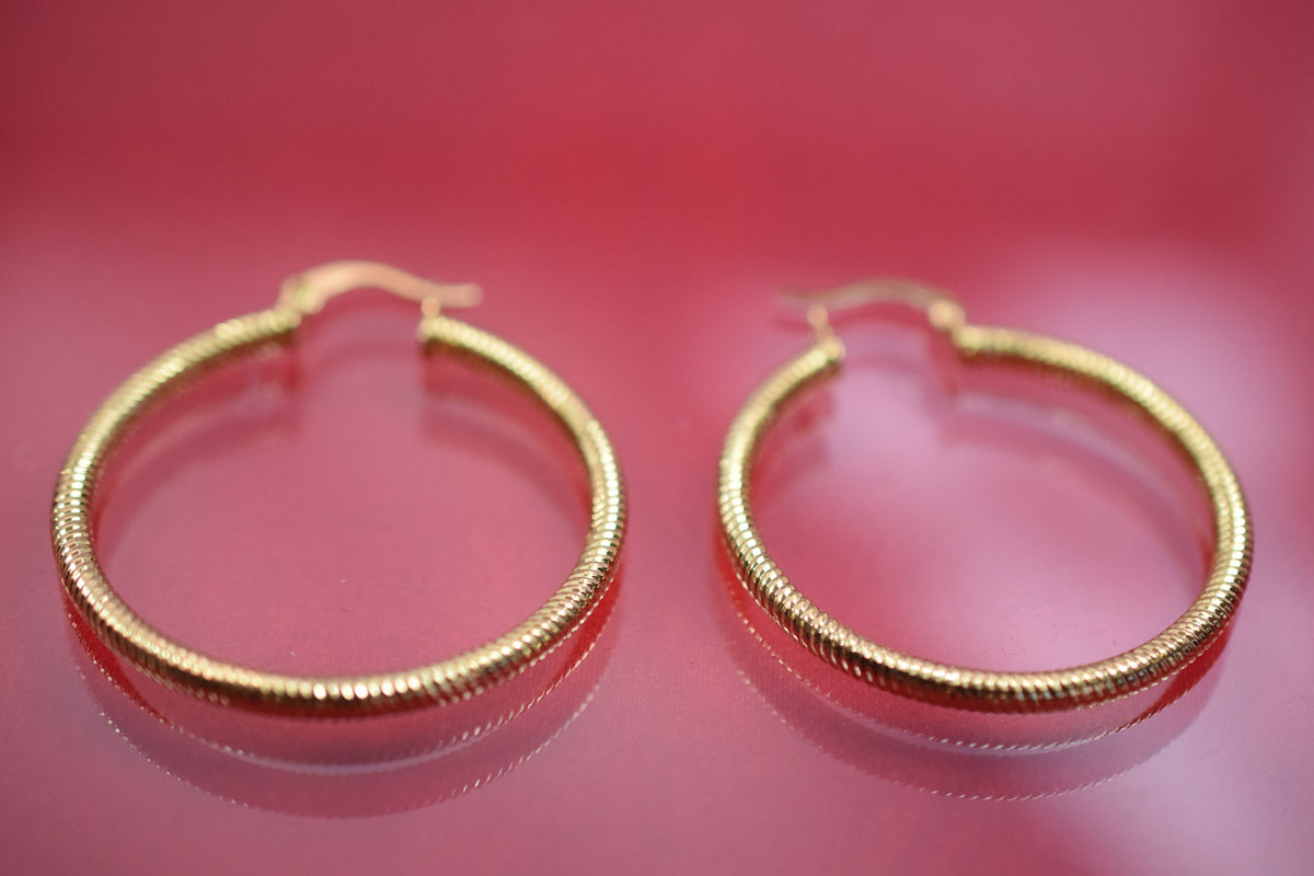 Diamond Cut Hoop Earring Gold Filled EP 18Kt , Jewelry Making 40mm Round , 3mm thickness Hugging Earring jewelry making su...