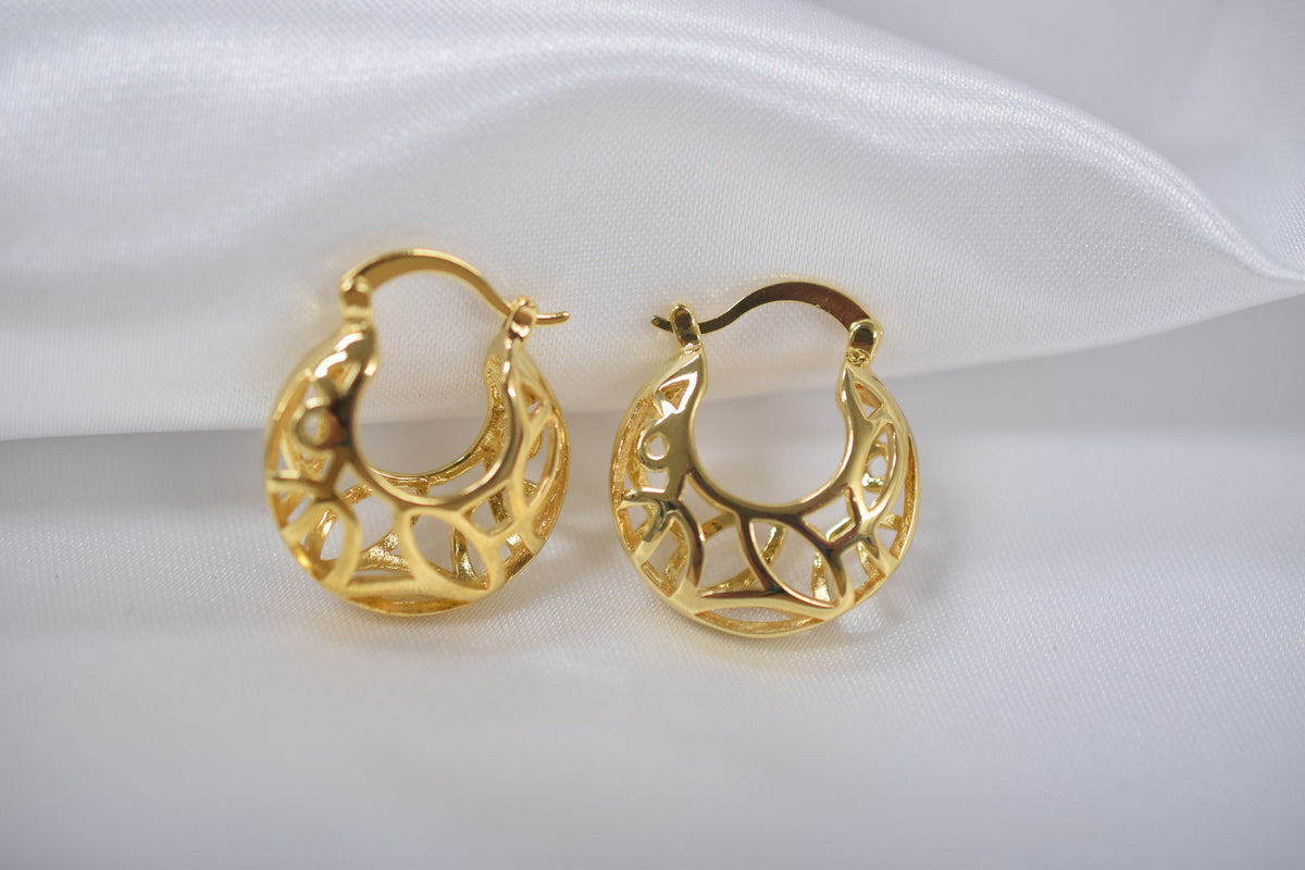 Filigree Bamboo Hoop Earring Gold Filled EP 18Kt , Jewelry Making 25mm Round , 8mm thickness Hugging Earring jewelry makin...