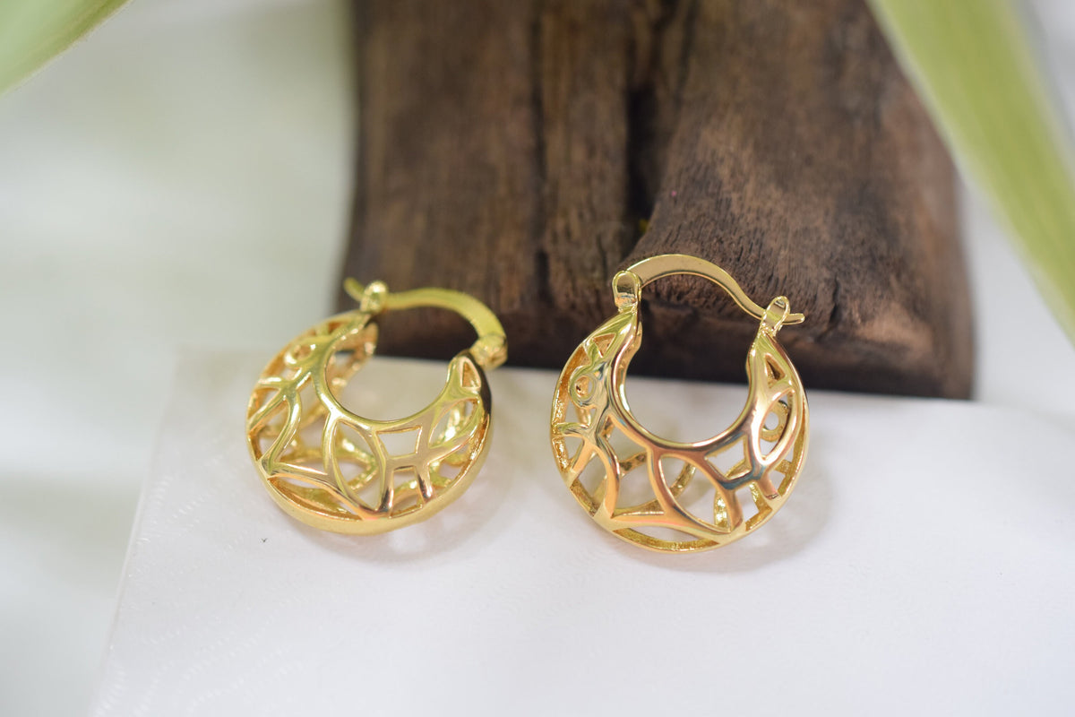 Filigree Bamboo Hoop Earring Gold Filled EP 18Kt , Jewelry Making 25mm Round , 8mm thickness Hugging Earring jewelry makin...