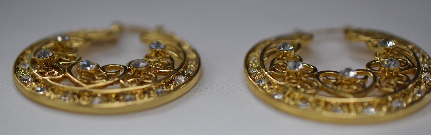 Filigree Zircon Hoop Earring as Gold Filled* 18Kt , Jewelry Making 42mm Round , 3mm thickness Hugging Earring jewelry maki...