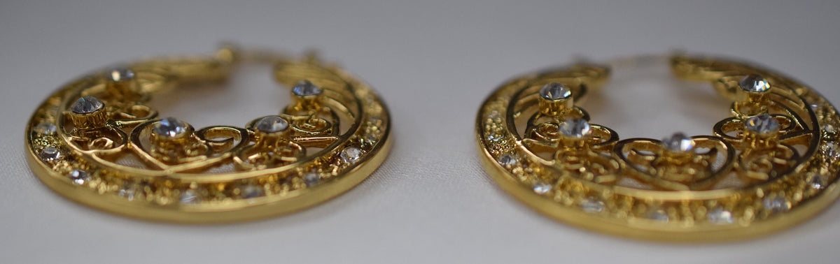 Filigree Zircon Hoop Earring as Gold Filled* 18Kt , Jewelry Making 42mm Round , 3mm thickness Hugging Earring jewelry maki...