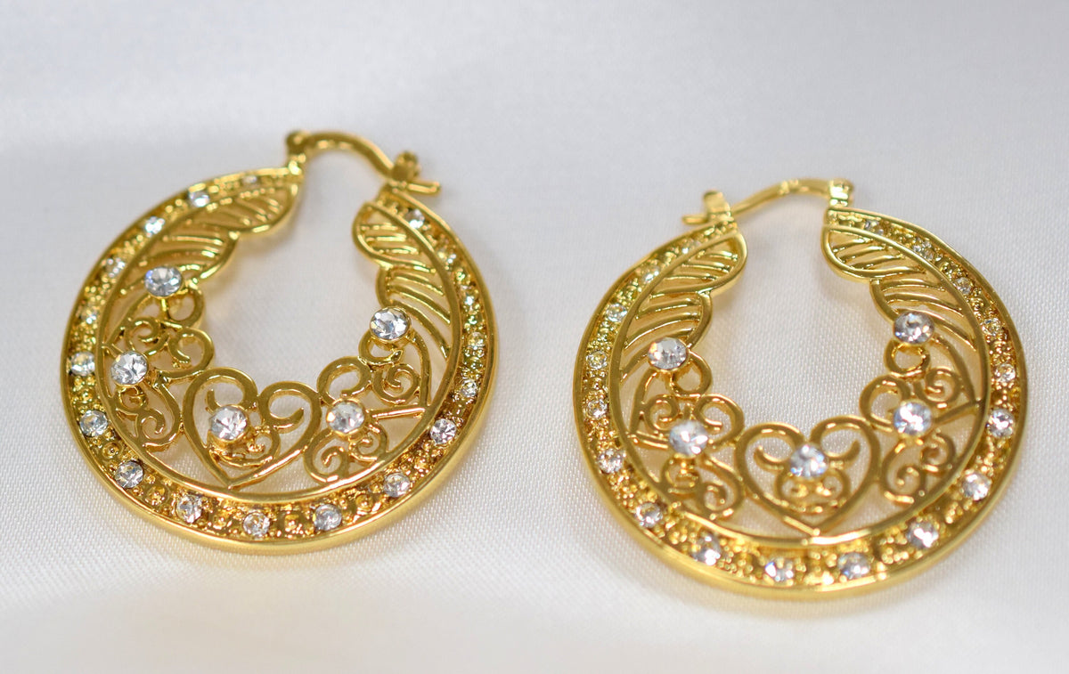 Filigree Zircon Hoop Earring as Gold Filled* 18Kt , Jewelry Making 42mm Round , 3mm thickness Hugging Earring jewelry maki...