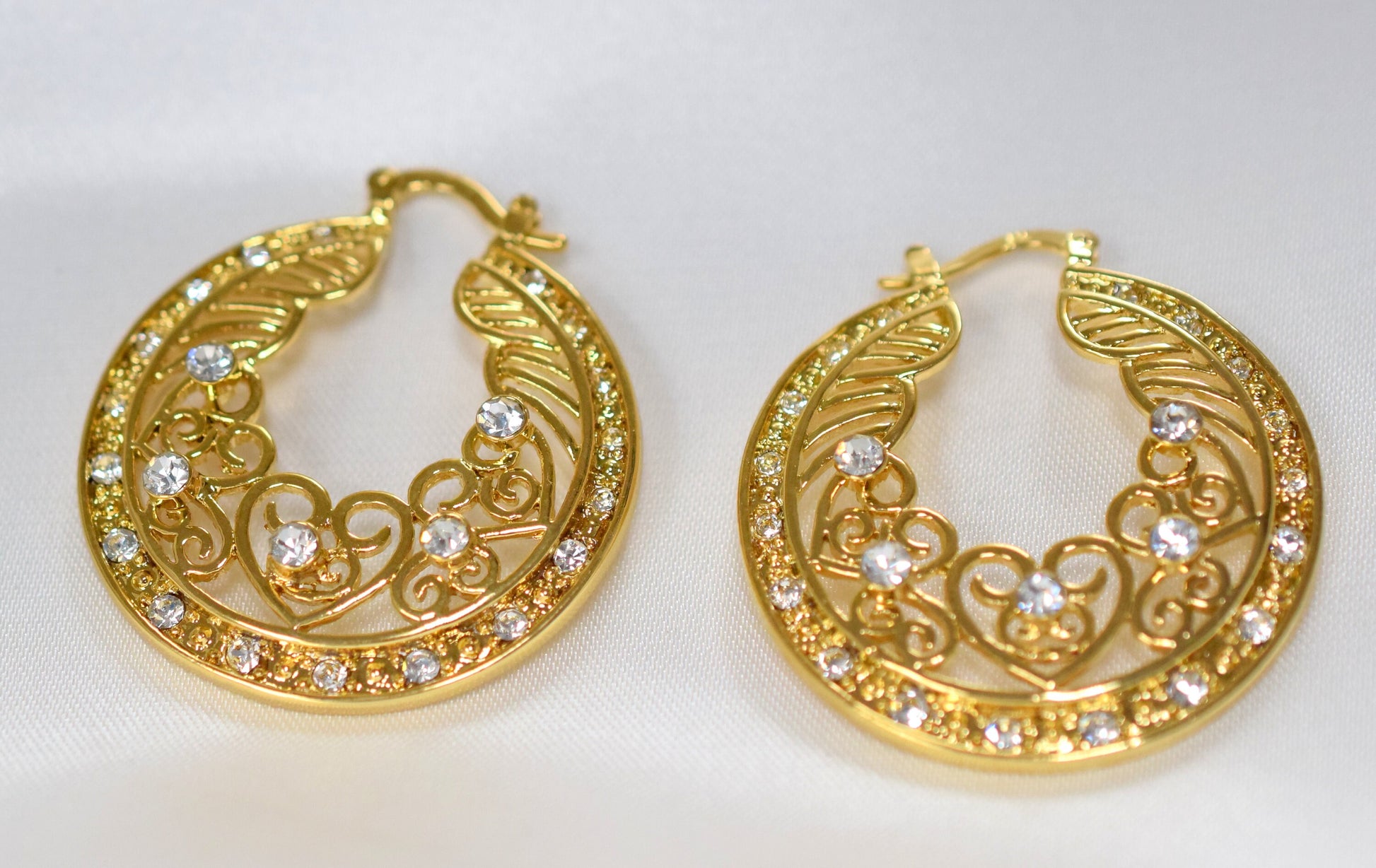 Filigree Zircon Hoop Earring as Gold Filled* 18Kt , Jewelry Making 42mm Round , 3mm thickness Hugging Earring jewelry maki...