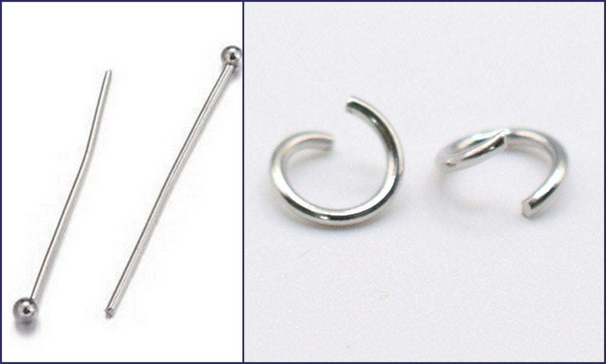 hypoallergenic Stainless Steel 40mm Head Pin ( 22 gauge) and 6/8/10mm Jump Ring and Crimp Cover 4mm/5mm Findings For Jewel...