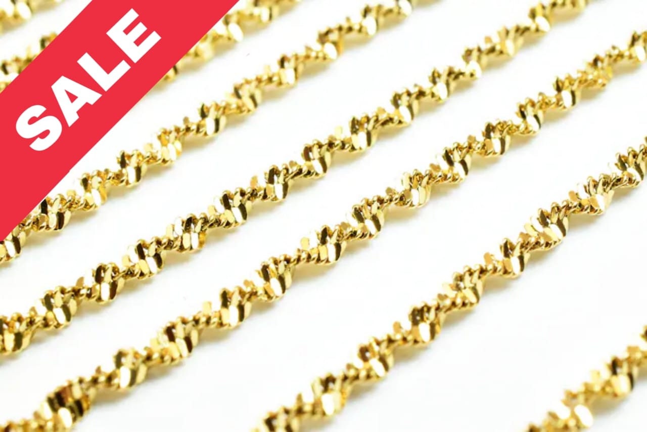 2.1mm Gold Plated Twisted Snake Chain 18K GFC027 Sold by Foot jewelry making supplies