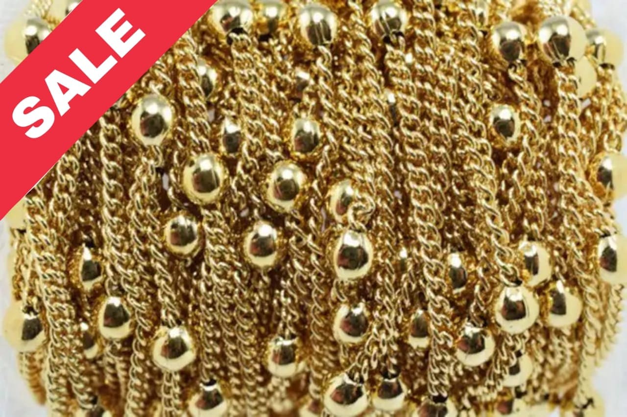 Gold Plated Tarnish Chain 18K Electroplated Ball Beaded, Cable Style (3mm Diameter, Tarnish Resistant, Sold by Foot)