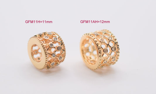 18k 11mm/12mm Roundel Gold Filled Look, EP Micro Pave Beads with Clear CZ Cubic Zirconia  GFM11H/GFM11AH jewelry making su...