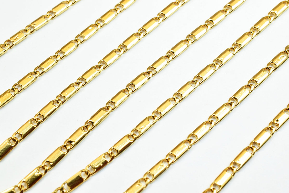 2.1mm Gold Filled chain beading chain/ bar chain 18k Gold Plated finding chain for jewelry making gfc031h sold by foot jew...