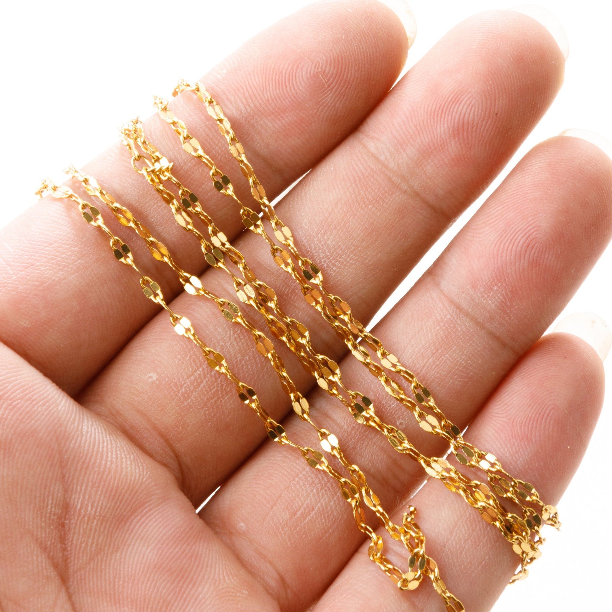 Crinkle diamond cut link chain 18k Gold Plated 2mm chain sold by foot for jewelry making gfc105 jewelry making supplies -...