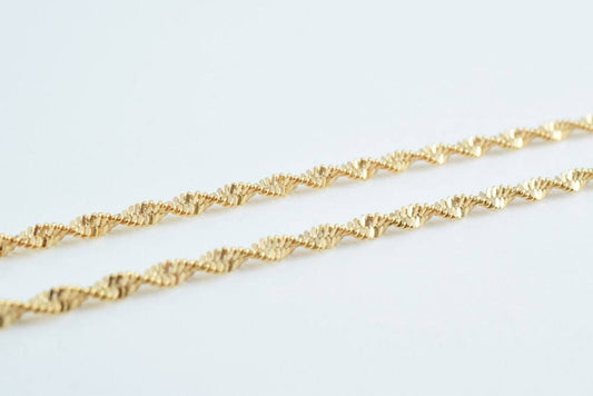 18k Gold Filled Alternative Twisted Rope Chain: Durable Jewelry Making Supply, Gold Finish (17.5 Inch Length, 2mm Thickness)