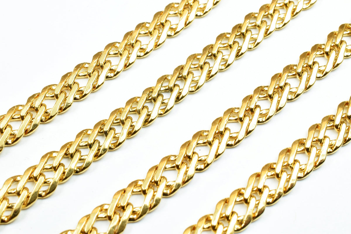 Parallel Gold Plated Chain: Electroplated 18K Cable Style - Copper Base, Sizes 5mm & 6mm, Bulk Jewelry Making Supplies